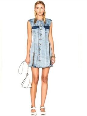 3.1 Philip Lim sz 4 Sleeveless Light Wash Denim Mini Button Zip Dress Designer
